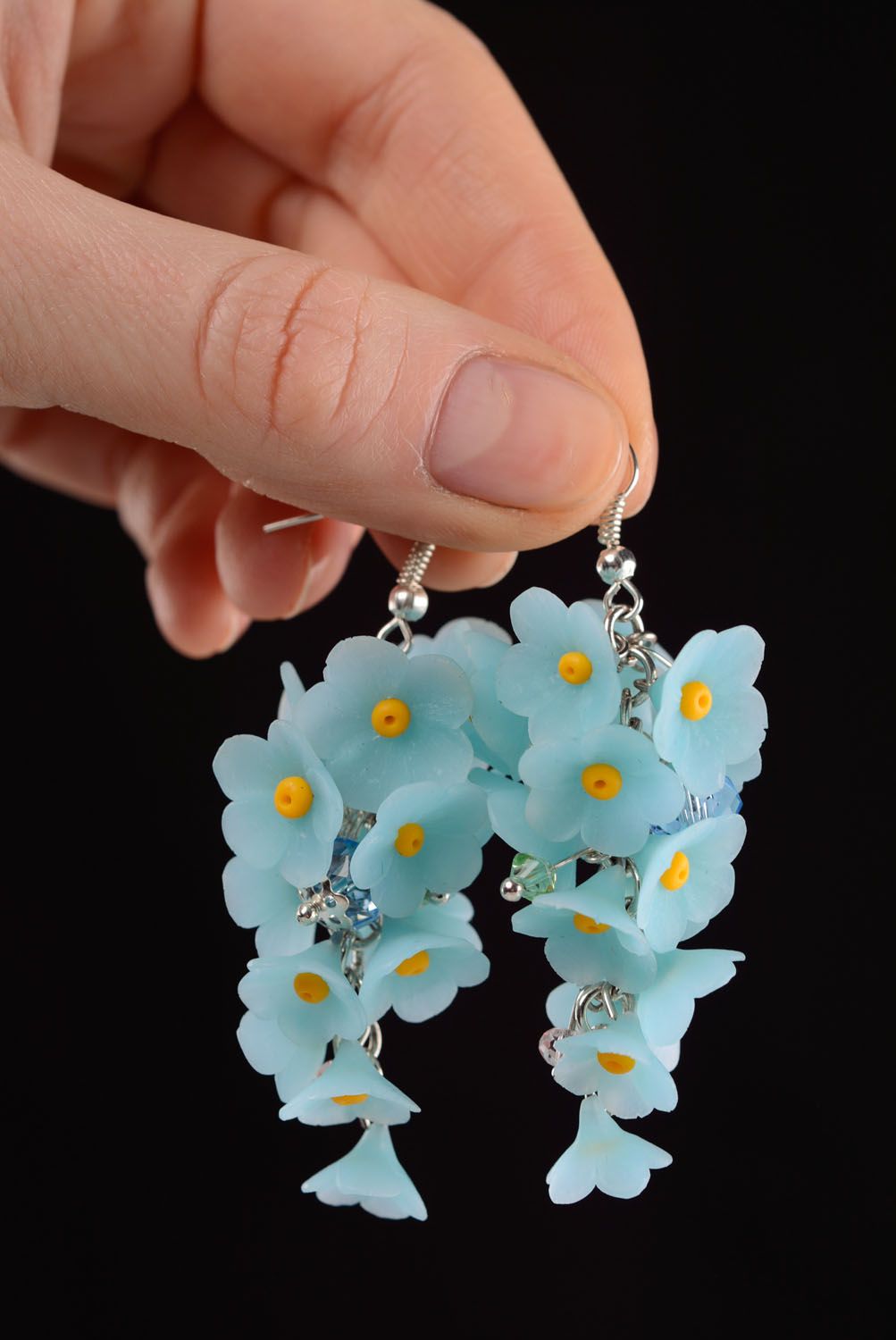 Polymer clay earrings Forget-Me-Nots photo 2