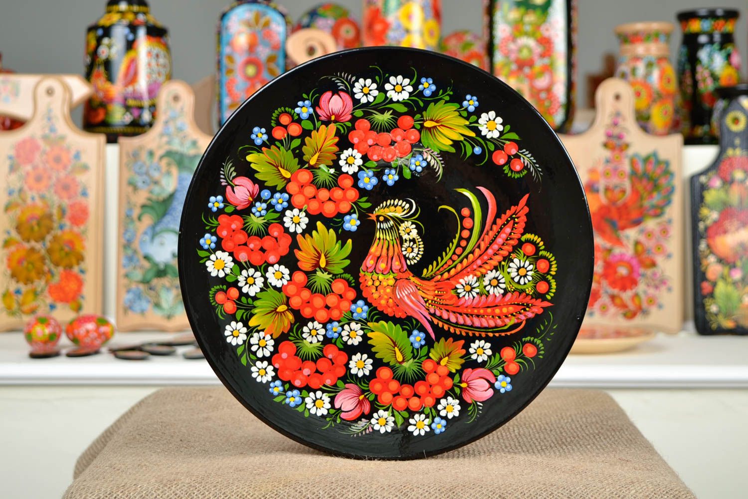 Деревянная тарелка с Петриковской росписью ручной работы авторская красивая фото 5