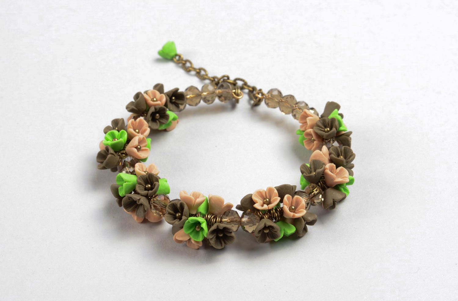 Handmade Armband mit Blumen Polymer Clay Schmuck schönes Armband mit Kette foto 1