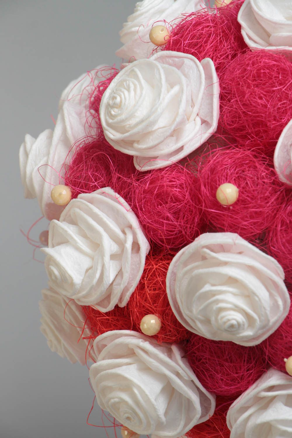 Árbol de felicidad de cintas de raso artesanal con sisal y cuentas bonito Rosas  foto 3