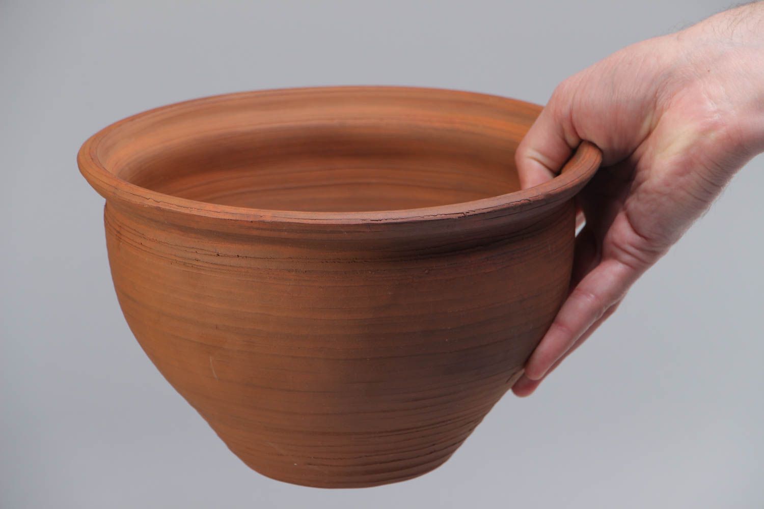 Large handmade clay pot for baking kilned with milk photo 5