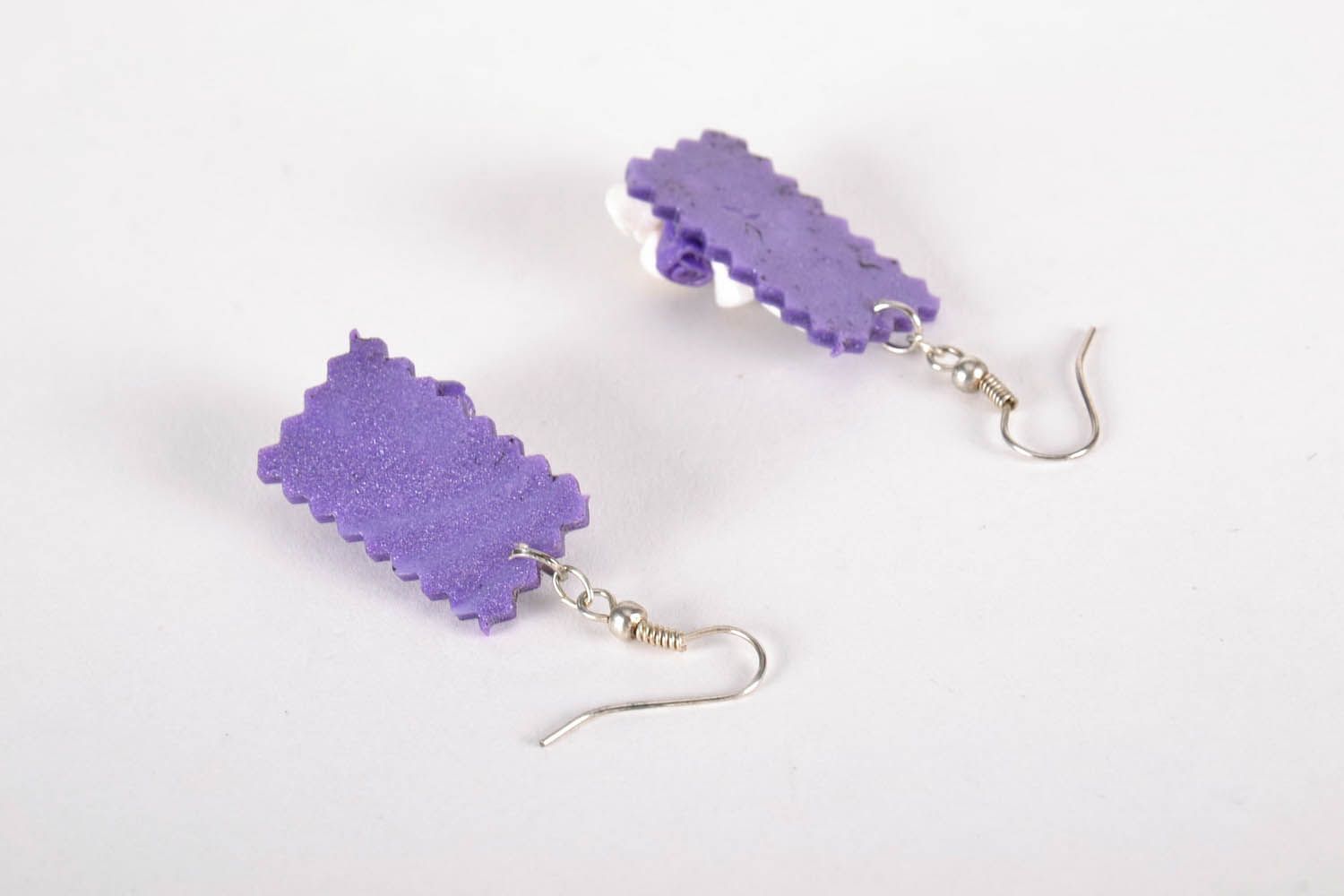 Purple earrings made of polymer clay photo 5