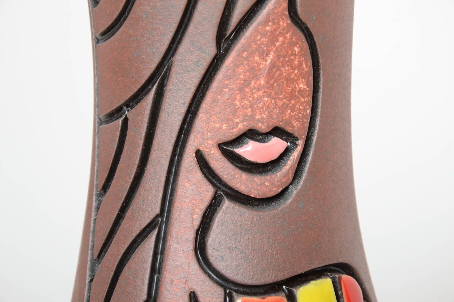 Vase décoratif fait main Grand Vase céramique peint marron Déco maison 1,7 l photo 3