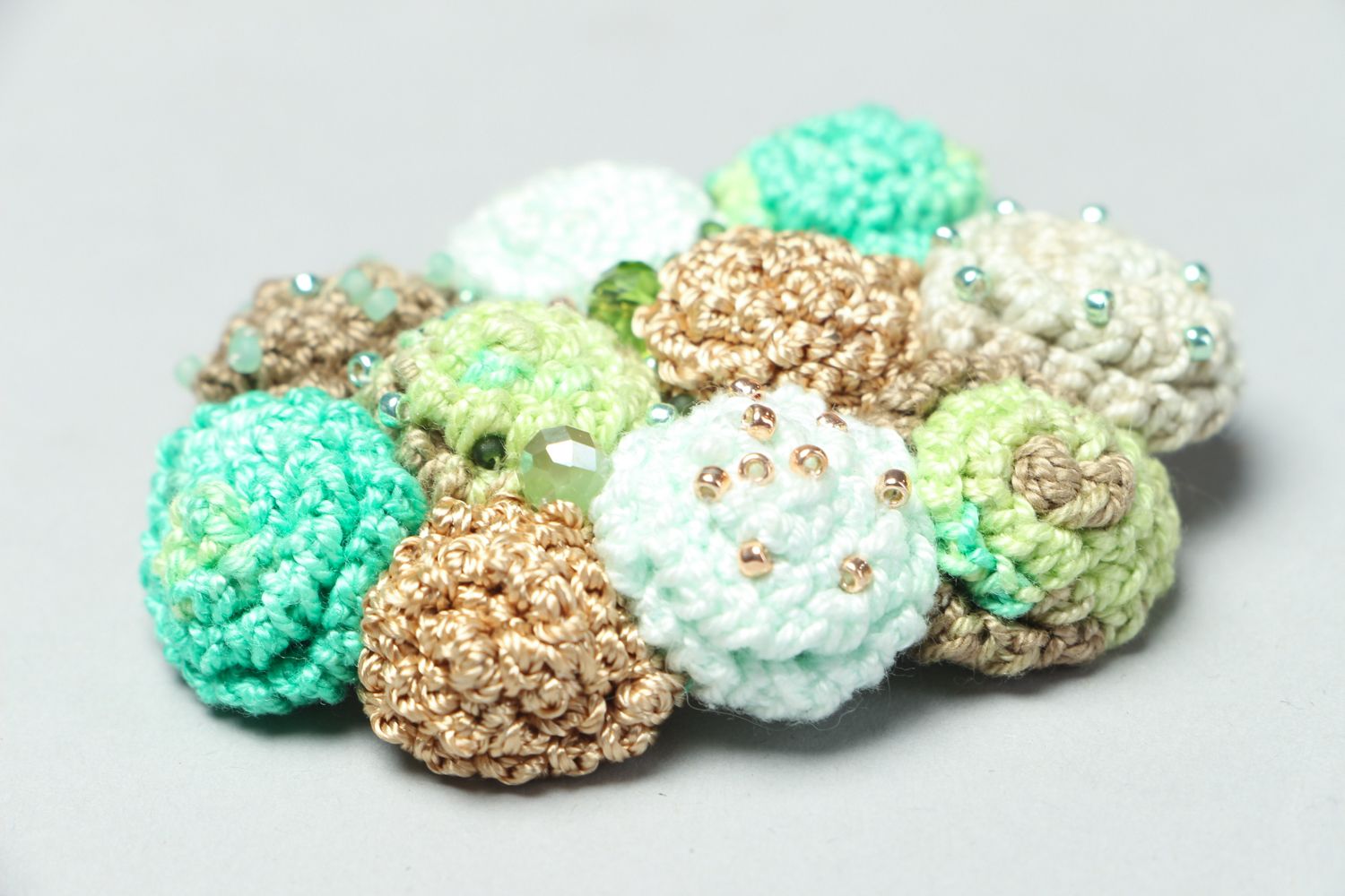 Hand crocheted brooch Green Flowers photo 2