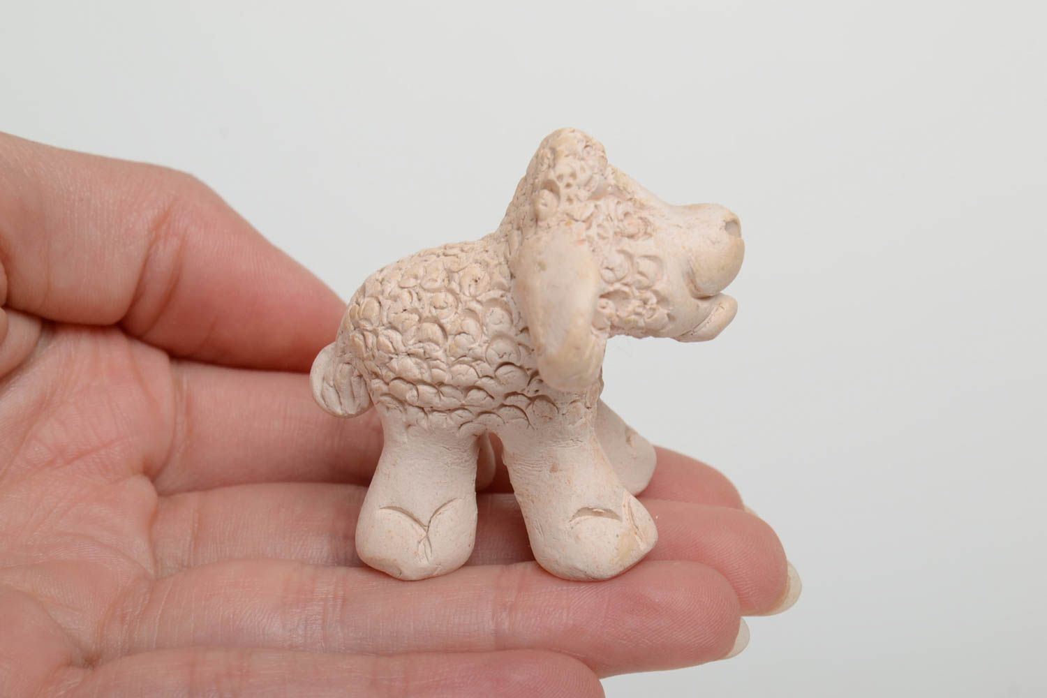 Beautiful funny handmade clay statuette of sheep small white photo 5
