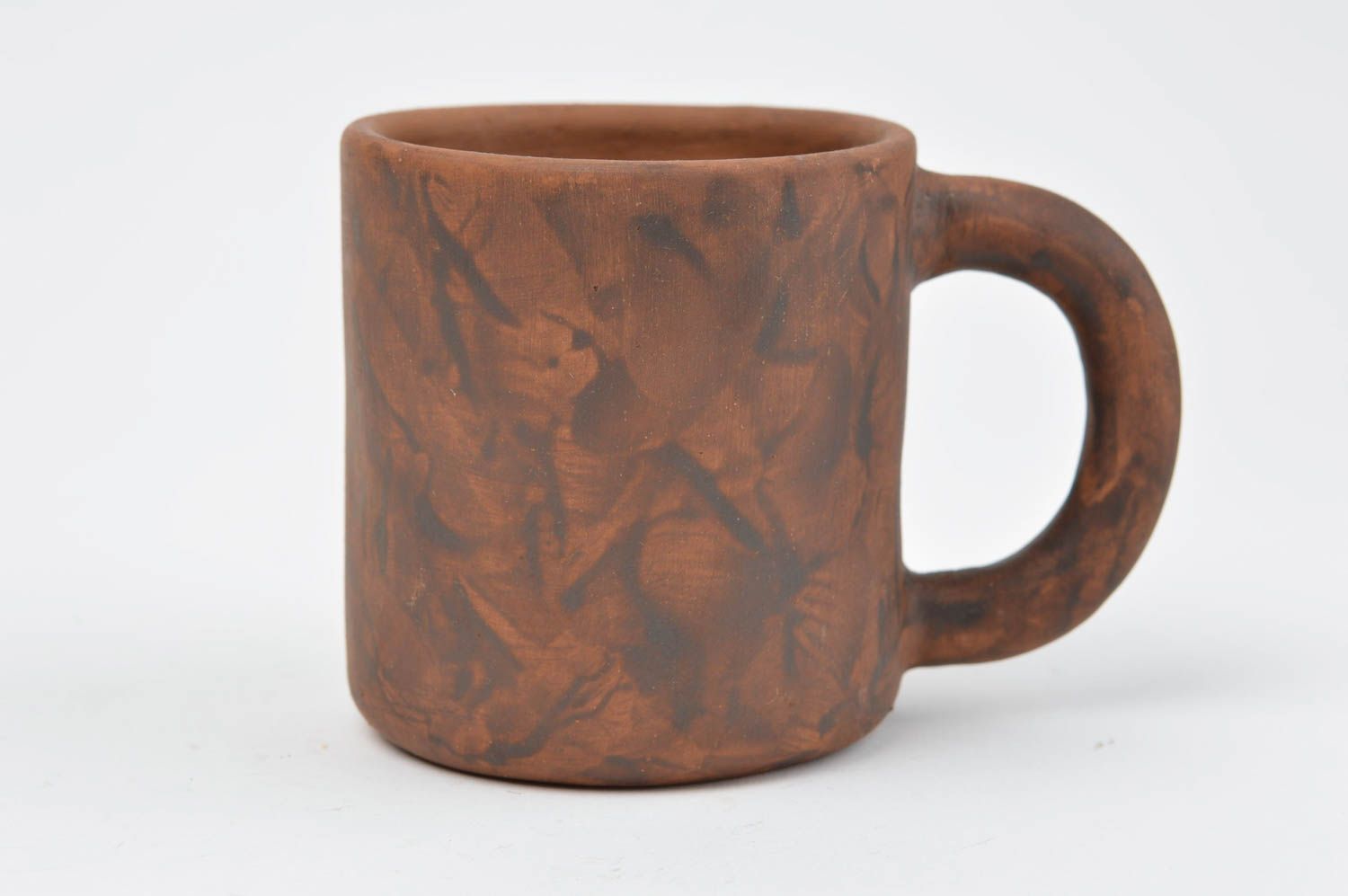 Red clay nonglazed natural handmade coffee mug with handle and no pattern photo 2