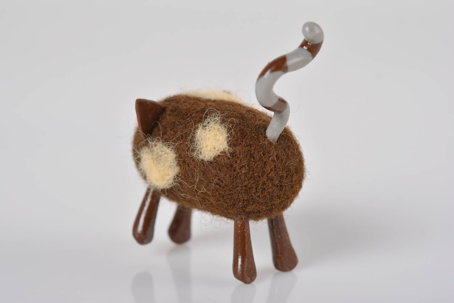 Woolen unusual cat statuette cute toy for kids handmade designer figurine photo 4
