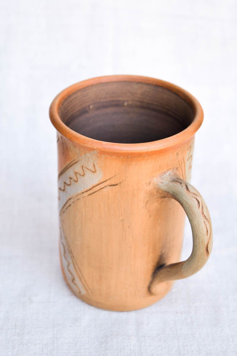 XL 12 oz clay tall teacup in olive, brown color and handle photo 5