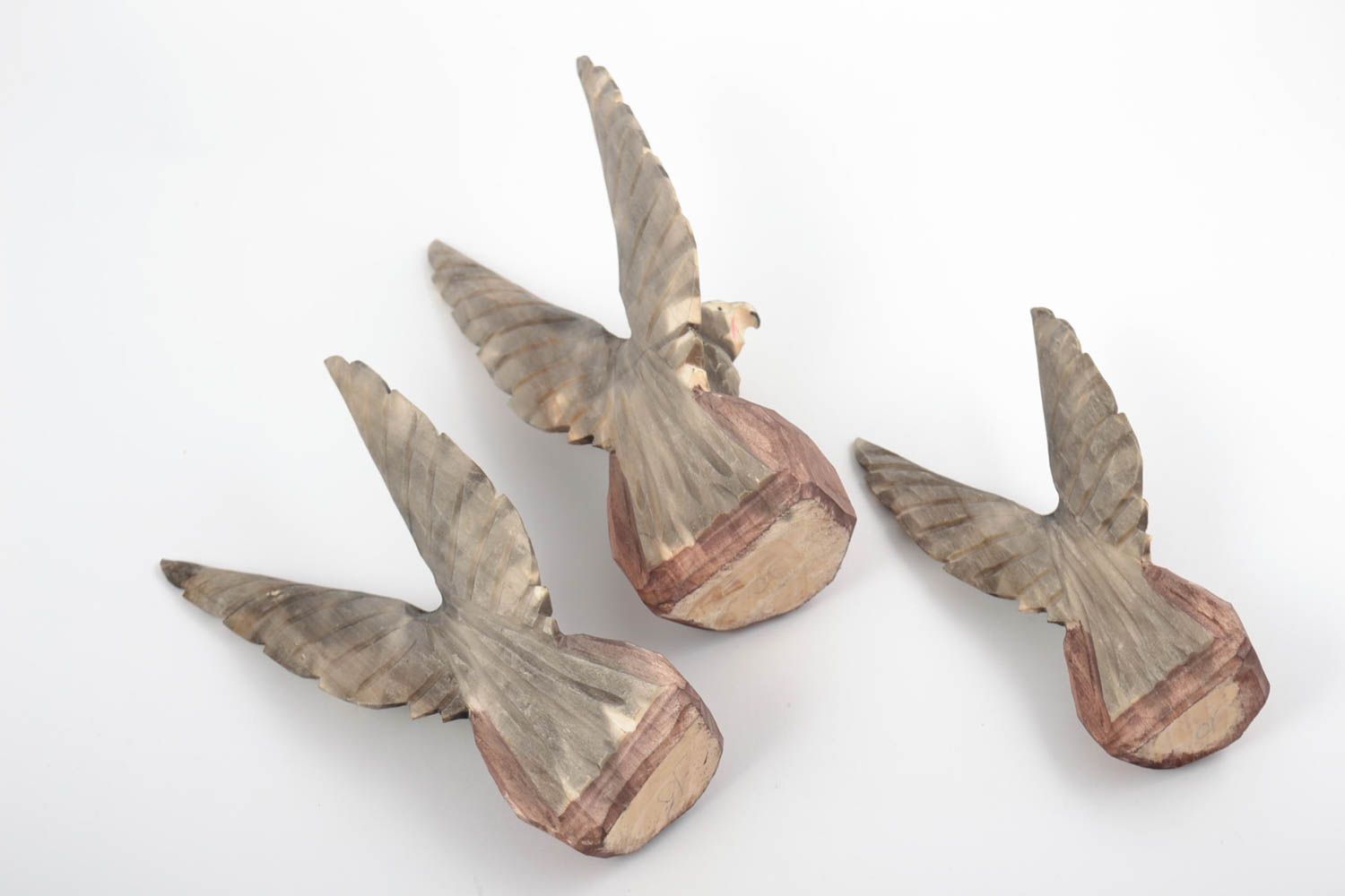Ensemble de statuettes aigles sculptées en bois faites main originales 3 pièces photo 3