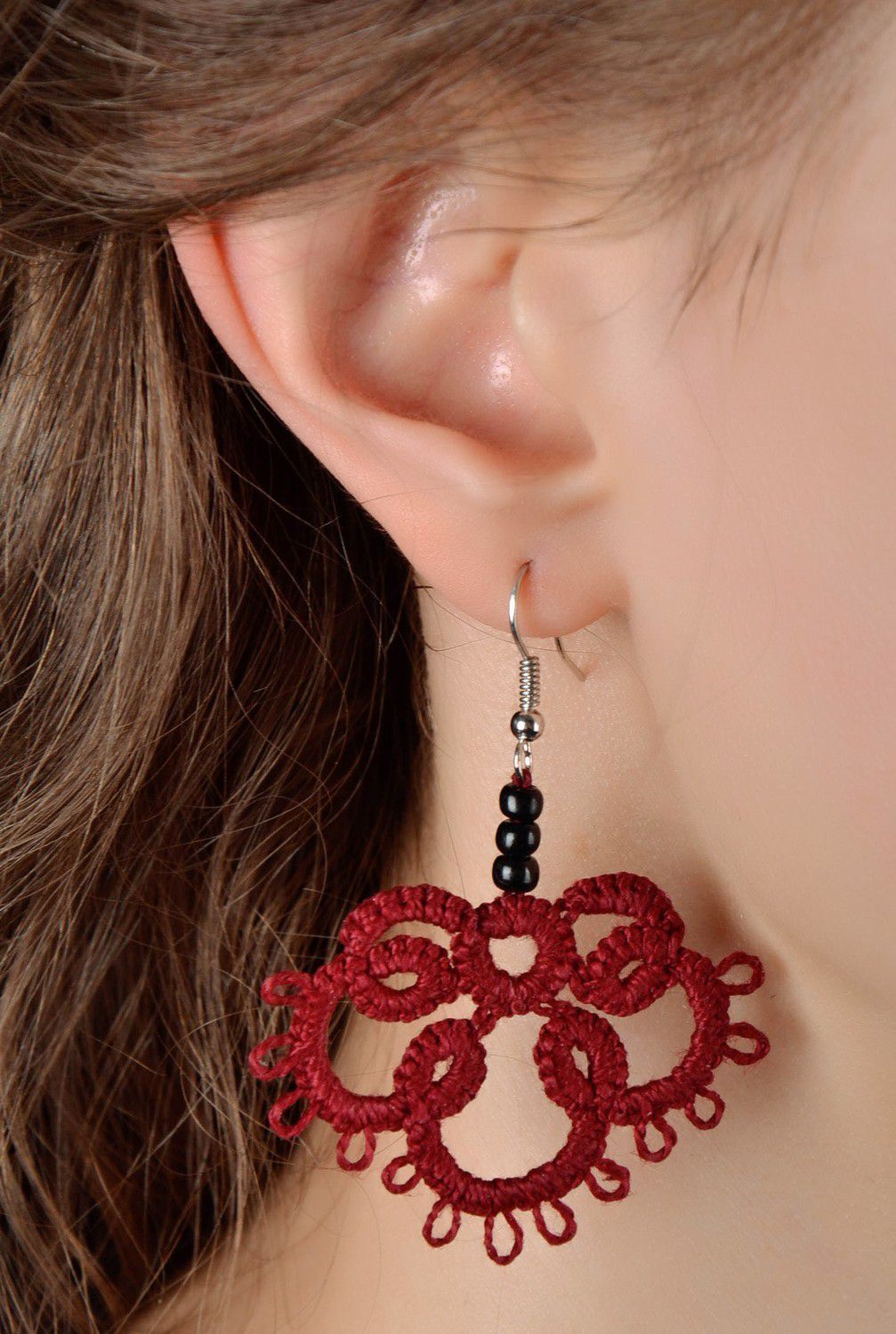 Earrings made from woven lace Claret Clover photo 4