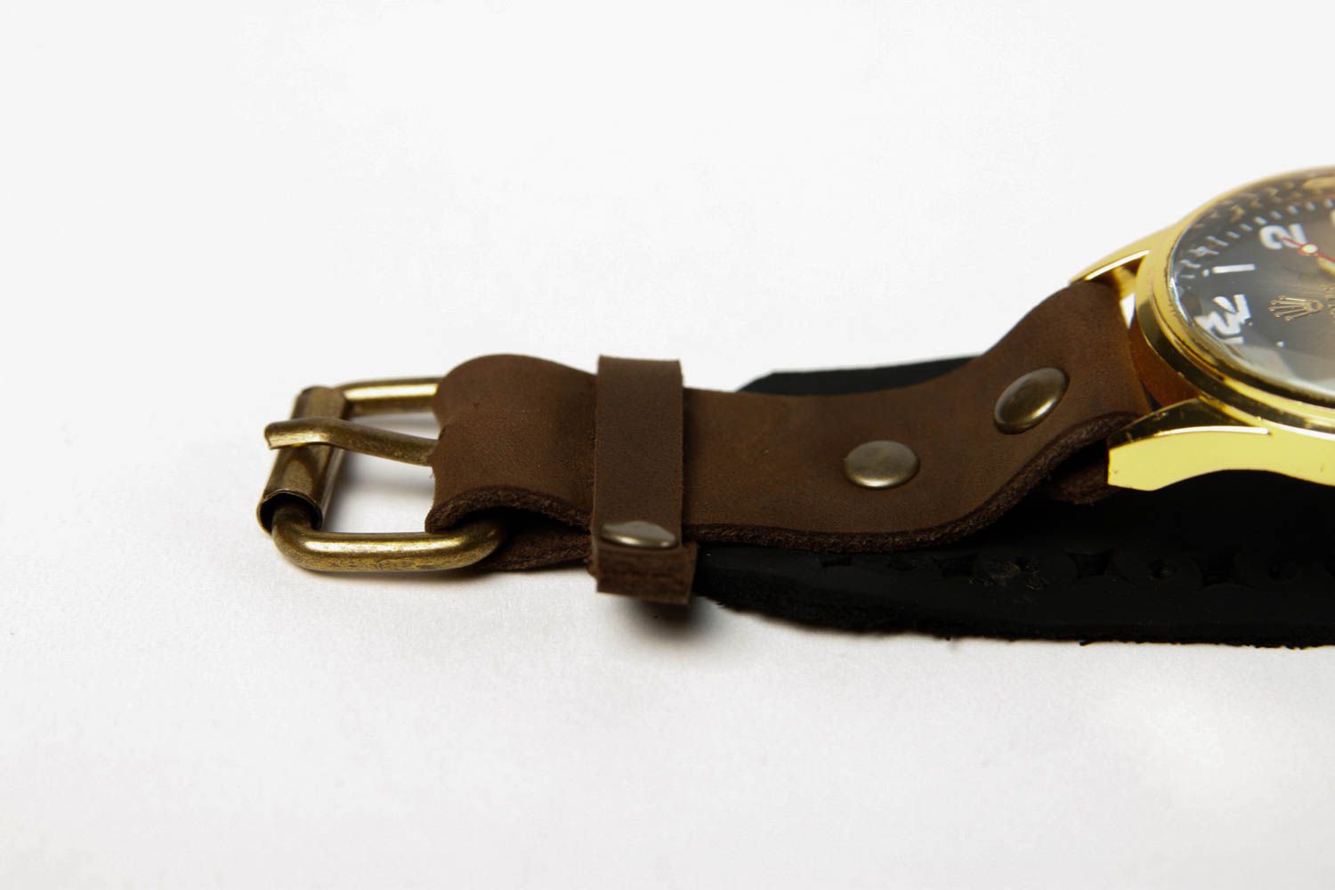 Bracelet cuir fait main Bracelet de montre large brun Accessoire en cuir photo 4