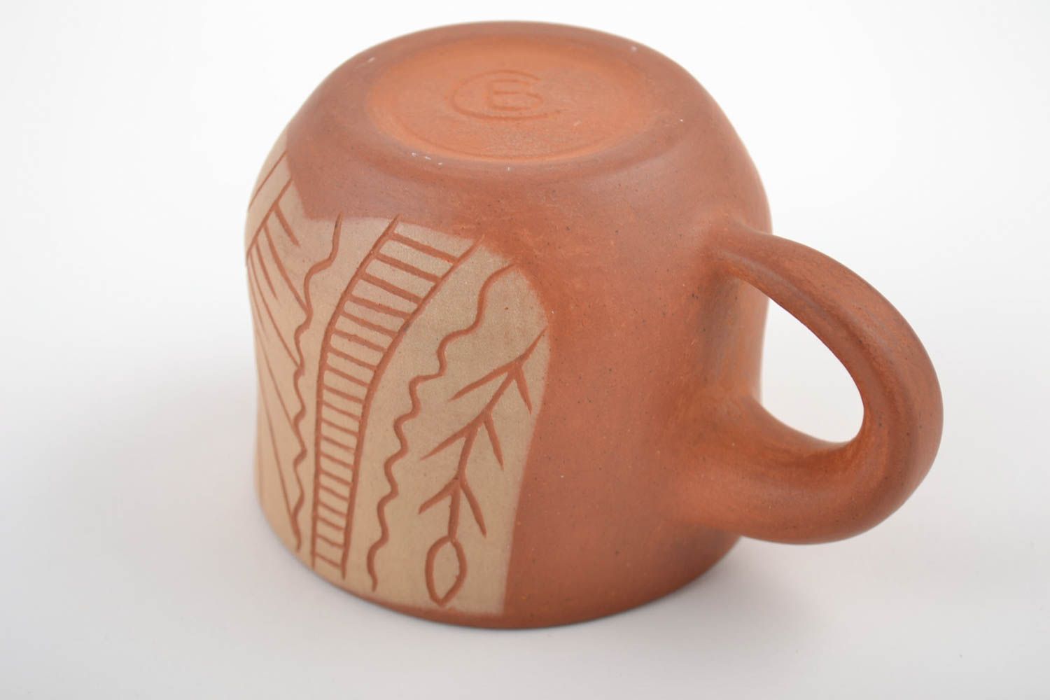 Schöne braune Teetasse aus Ton 300 ml umweltsicher bemalt Künstler Handarbeit  foto 4