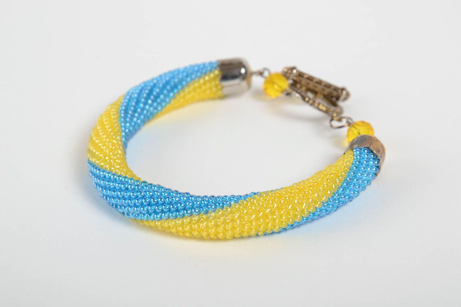 Bracelet spirale jaune bleu Bijou fait main perles de rocaille Cadeau femme photo 5