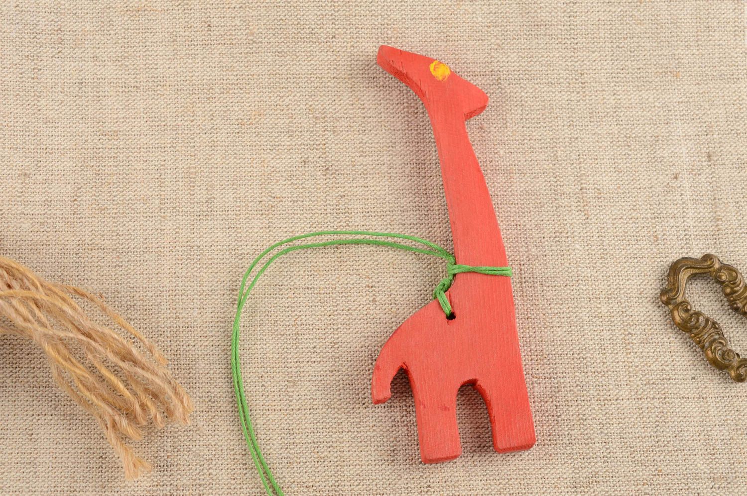 Handmade decorative wall hanging small wooden toy red giraffe for child's room photo 1