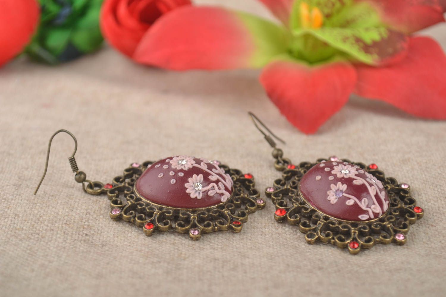 Unique floral earrings designer handmade polymer clay earrings gift for girls photo 1