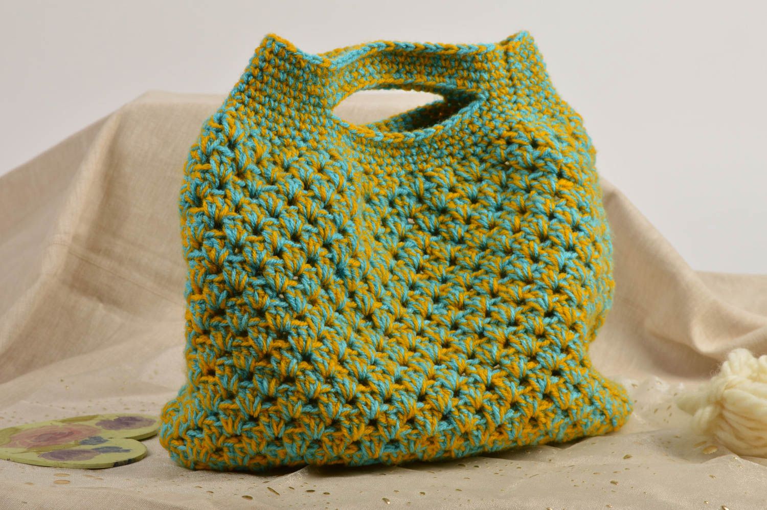 Women handbag knitted handmade bag little green bag interesting present photo 1