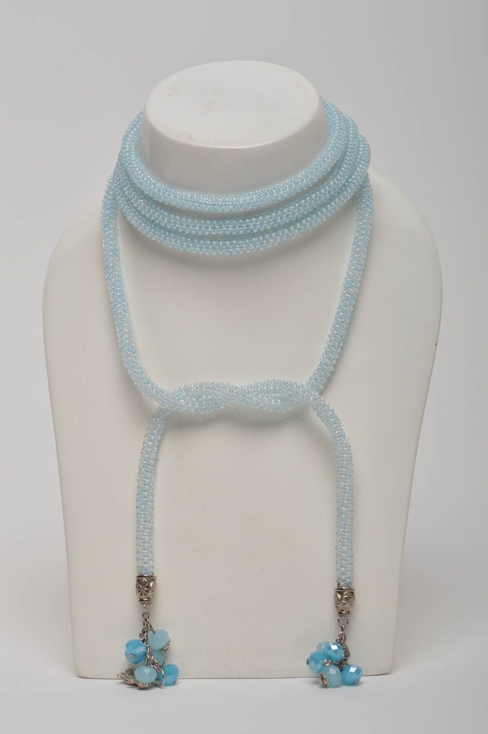 Lange Halskette Damen Halskette Schmuck handgemacht Glasperlen Schmuck hellblau foto 2