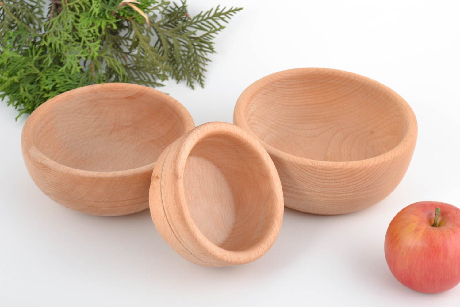 Set of decorative handmade wooden bowls  3 pieces 300 ml 500 ml and 700 ml photo 1