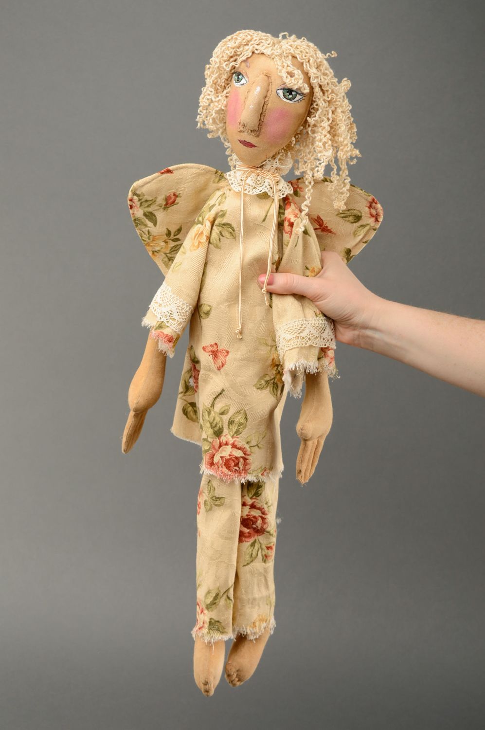 Винтажный ангел текстильная игрушка для дома фото 3