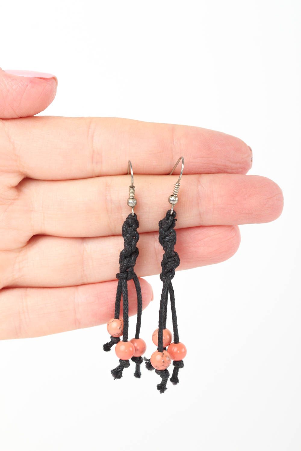 Stylish handmade cord earrings gemstone bead earrings beaded earrings design photo 5