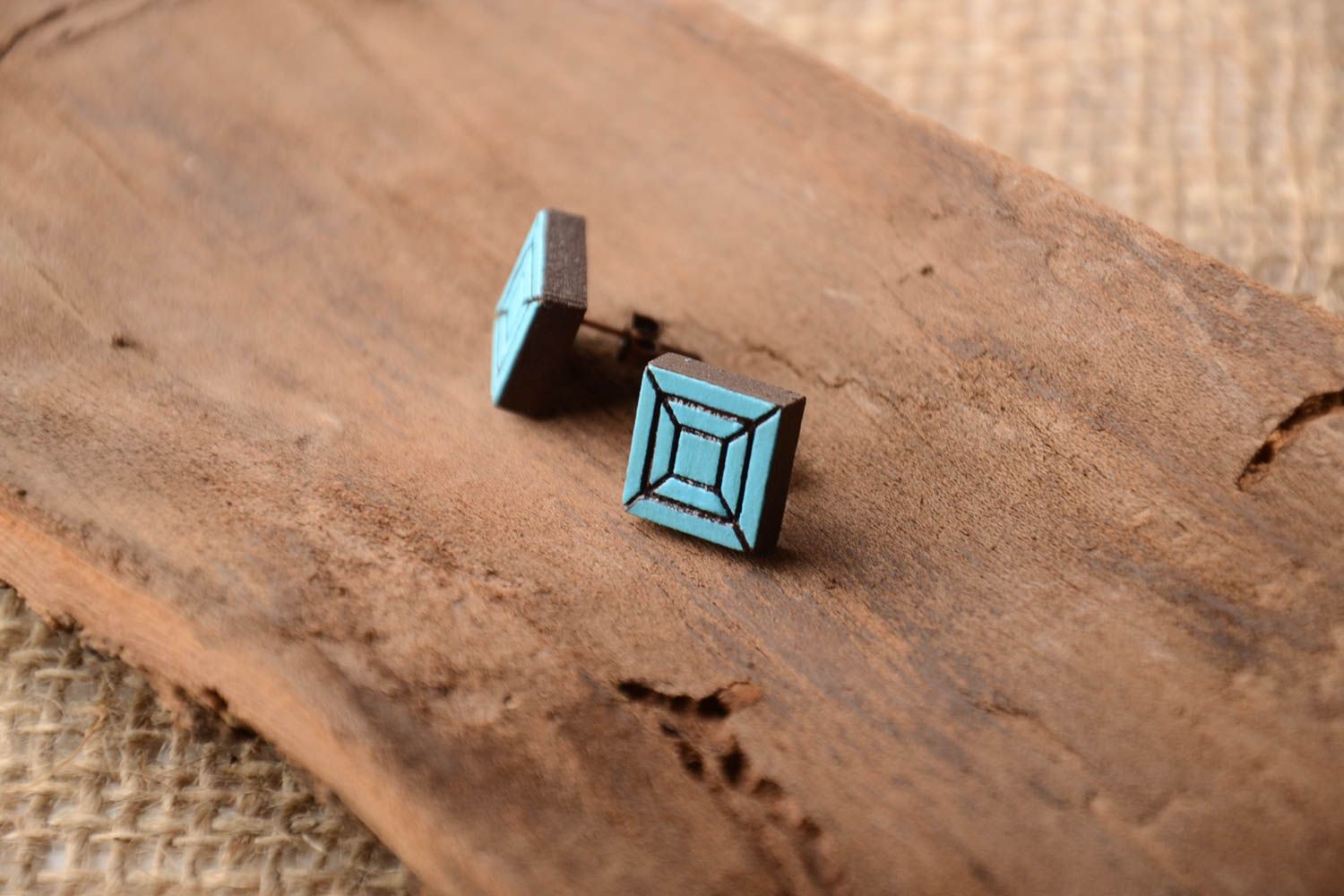 Handmade wooden stud earrings artisan jewelry fashion accessories for girls photo 1