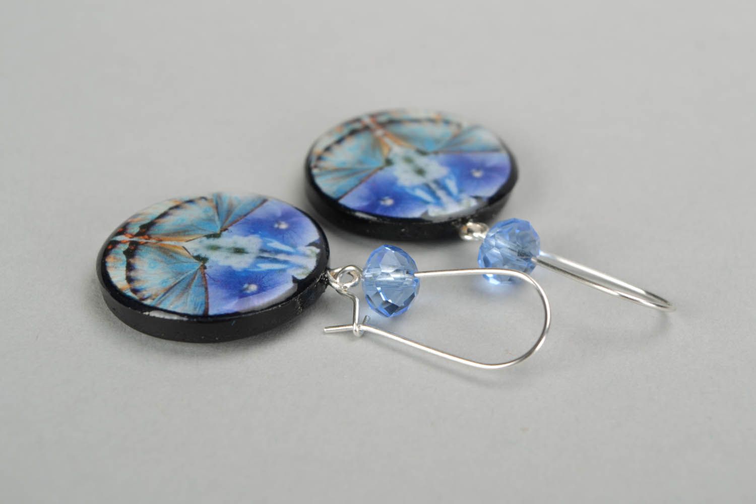 Round polymer clay earrings Butterflies photo 3