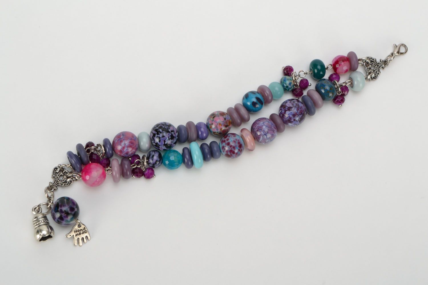 Double-row bracelet with lampwork beads photo 3