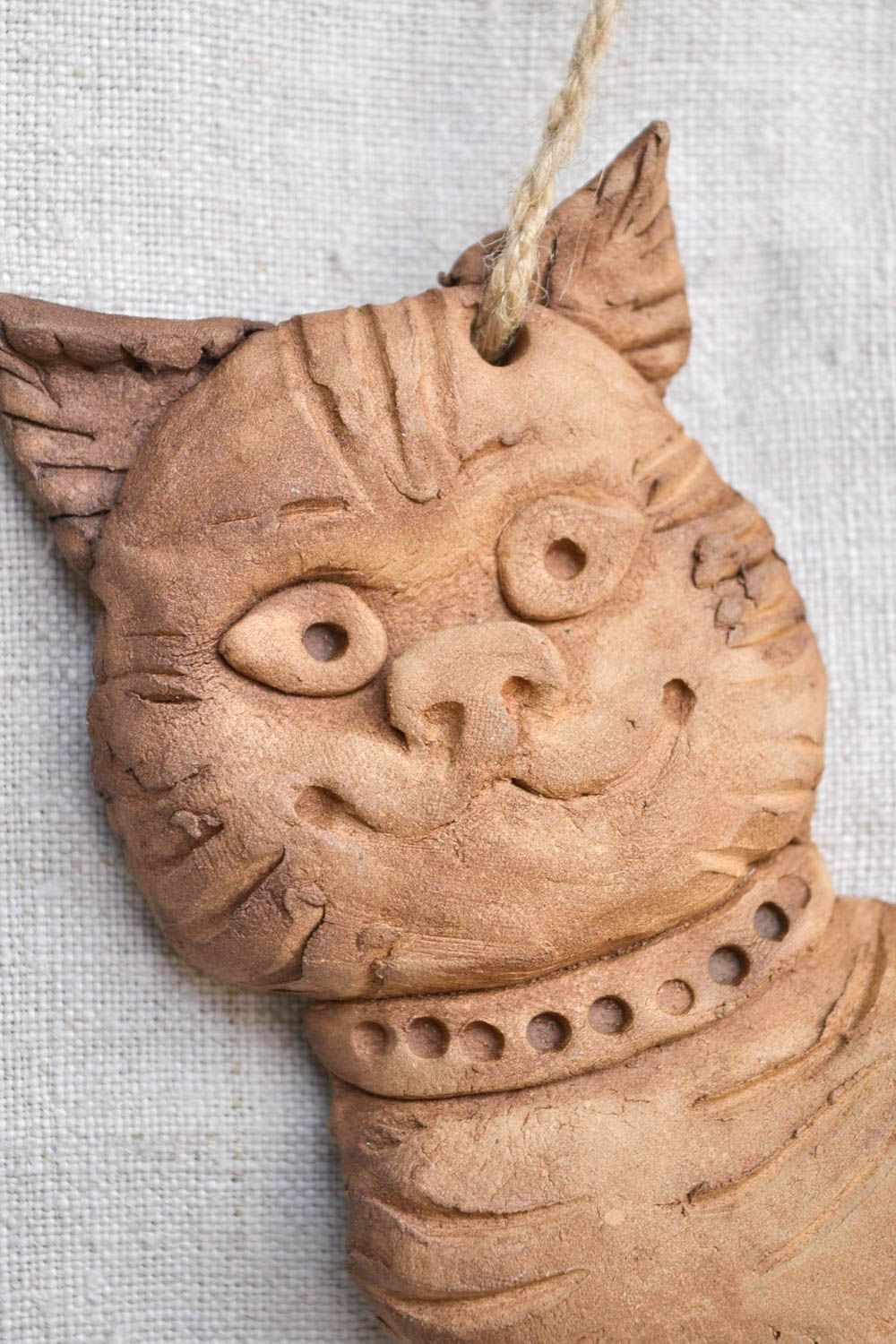 Панно на стену подарок ручной работы панно декоративное из глины Веселый кот фото 4