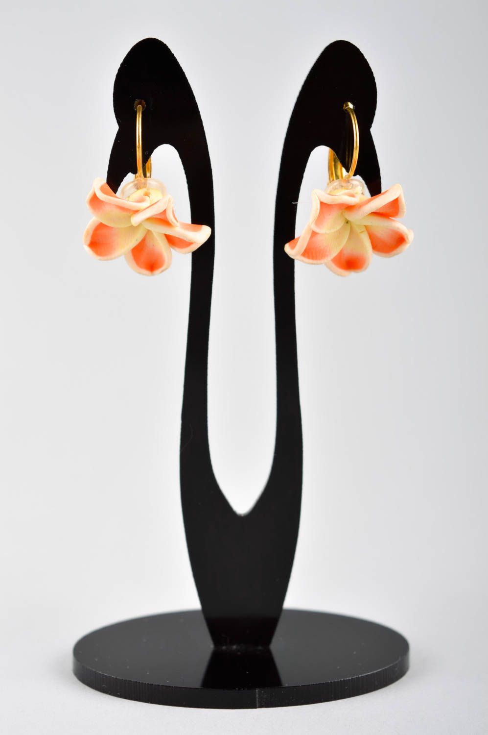 Blumen Ohrringe handmade Designer Schmuck Accessoire für Frauen orange Lilien foto 2