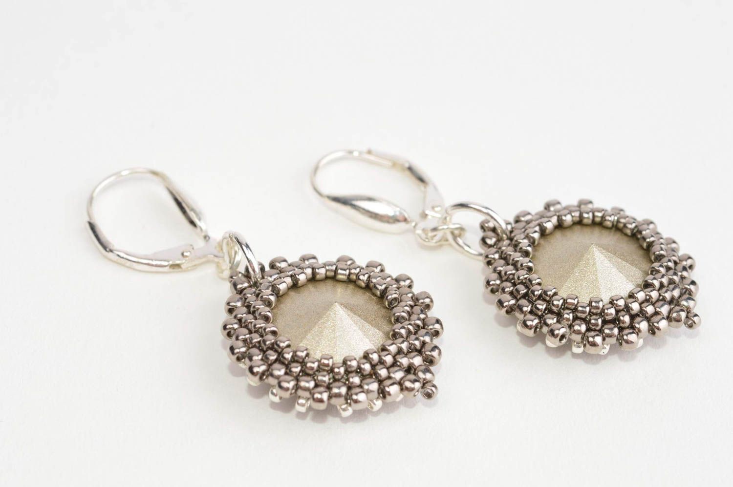 Handmade earrings with rhinestones shiny earrings evening earrings for girls photo 3