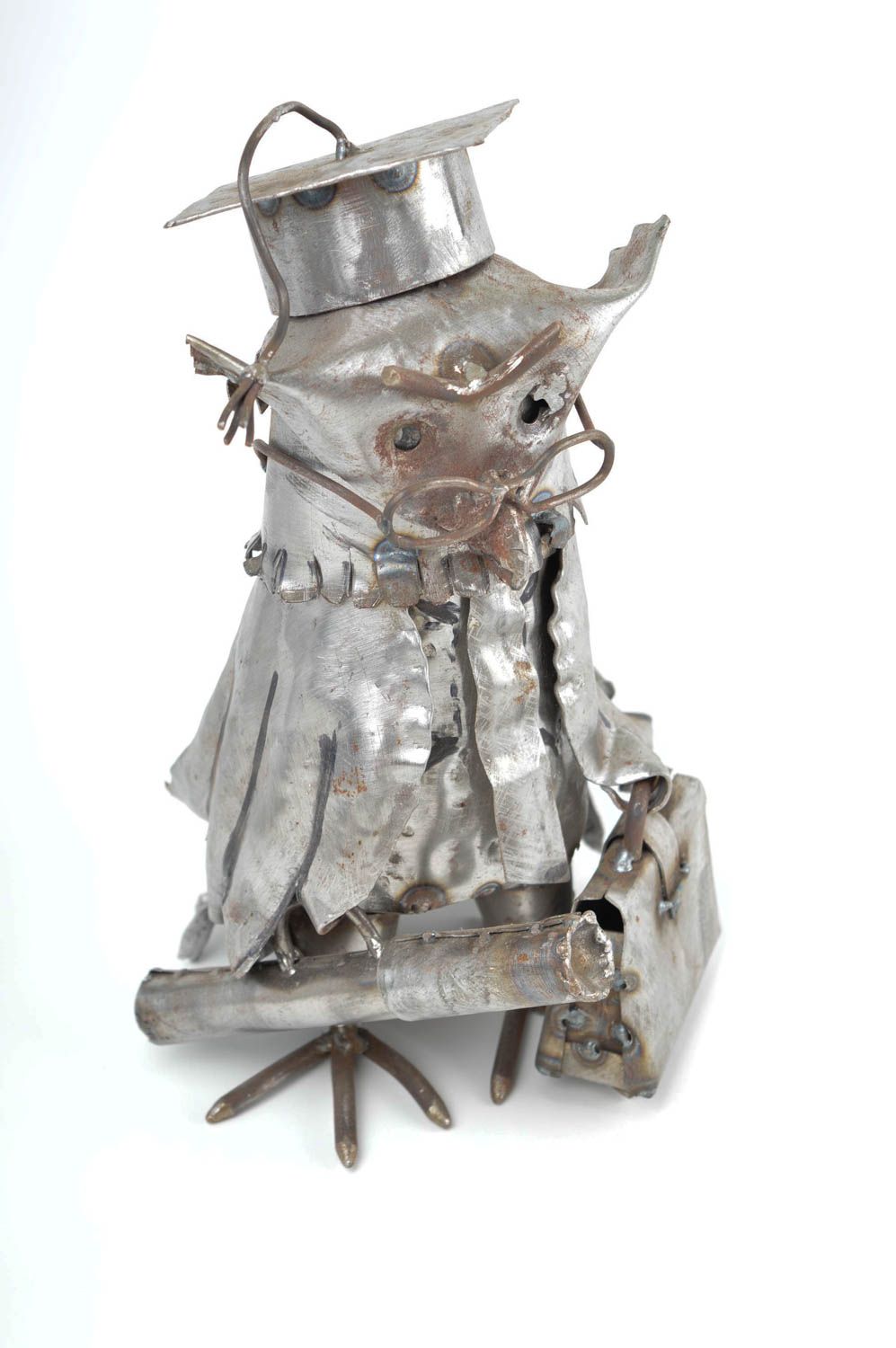 Figura de metal artesanal elemento decorativo regalo original Lechuza con gafas  foto 5