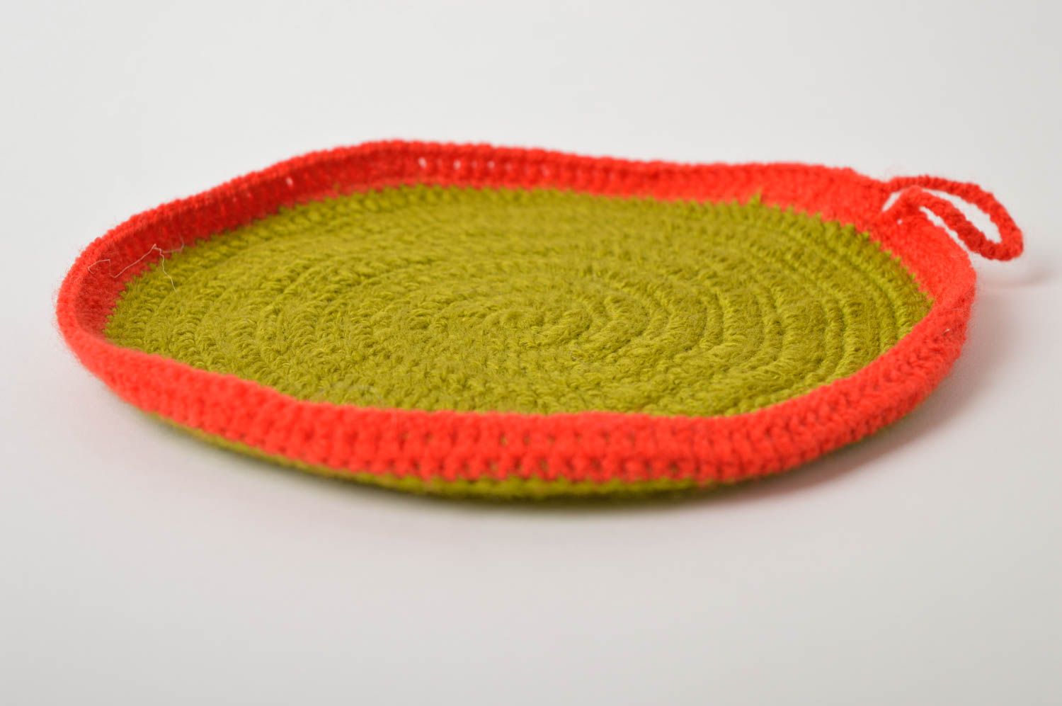 Dessous-de-verre fait main Sous-plat rond tricoté vert-rouge Accessoire cuisine photo 4