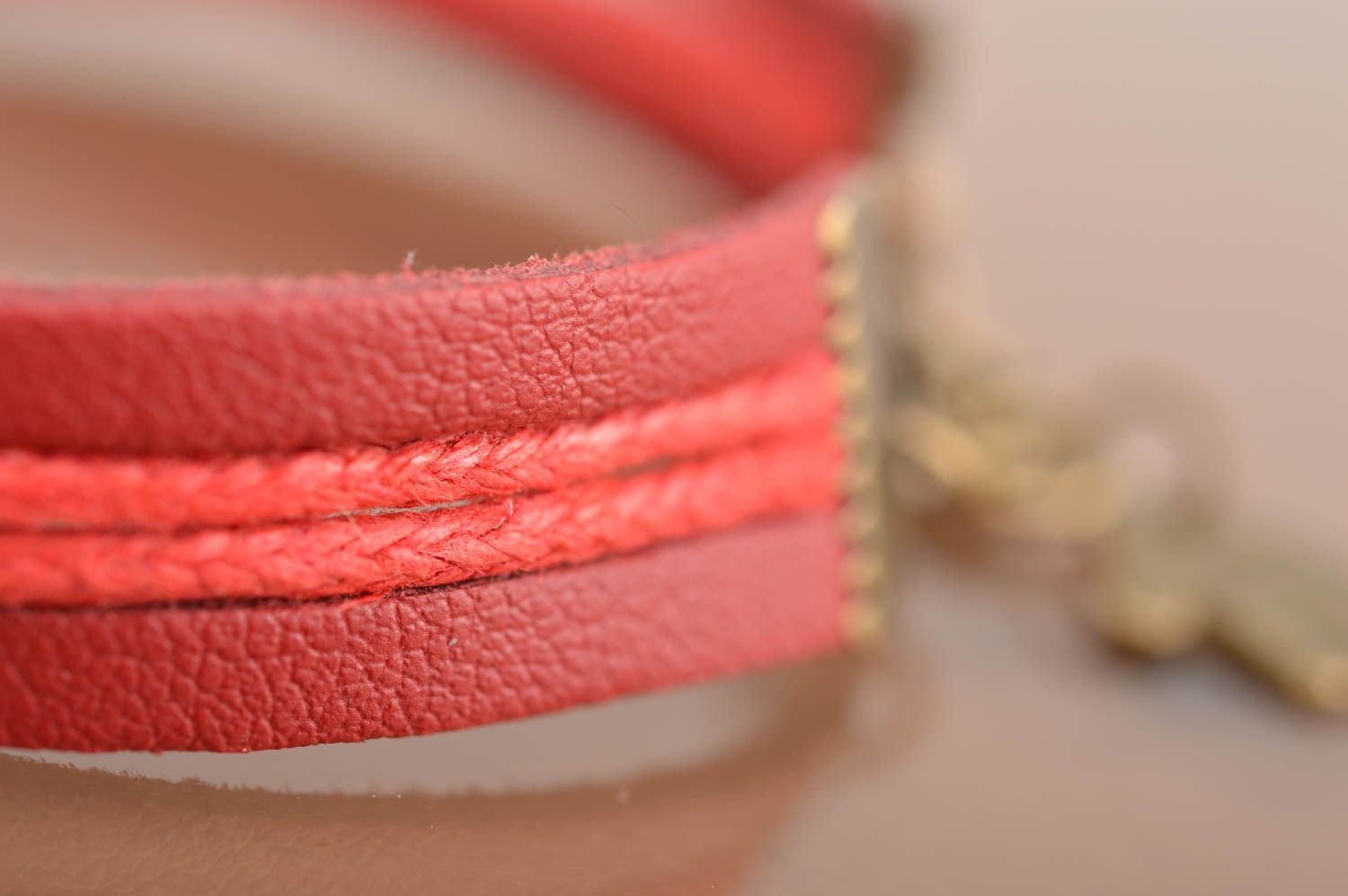 Handmade bracelet made of chamois leather laces with insert in shape of cross photo 4
