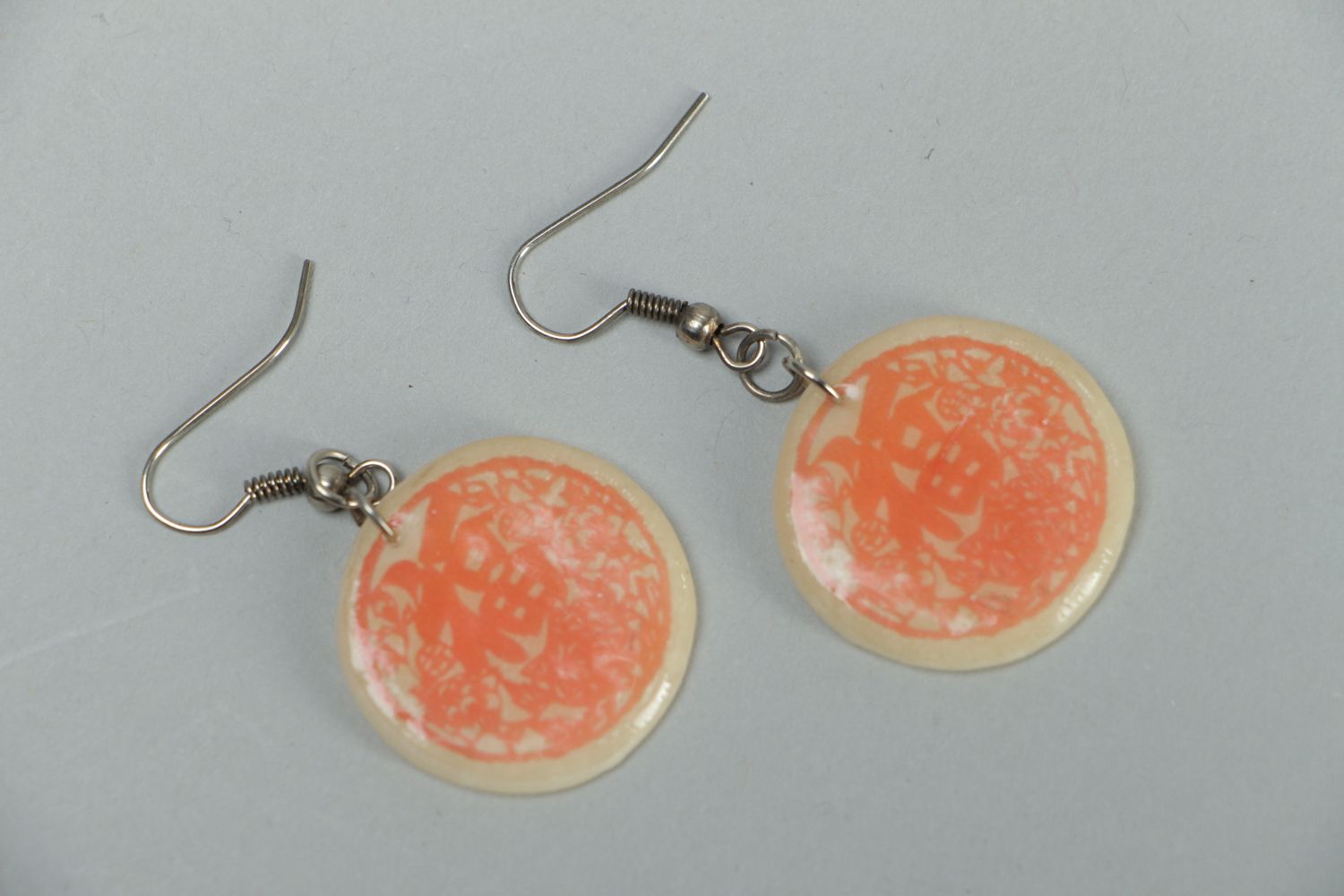 Round polymer clay dangle earrings photo 1
