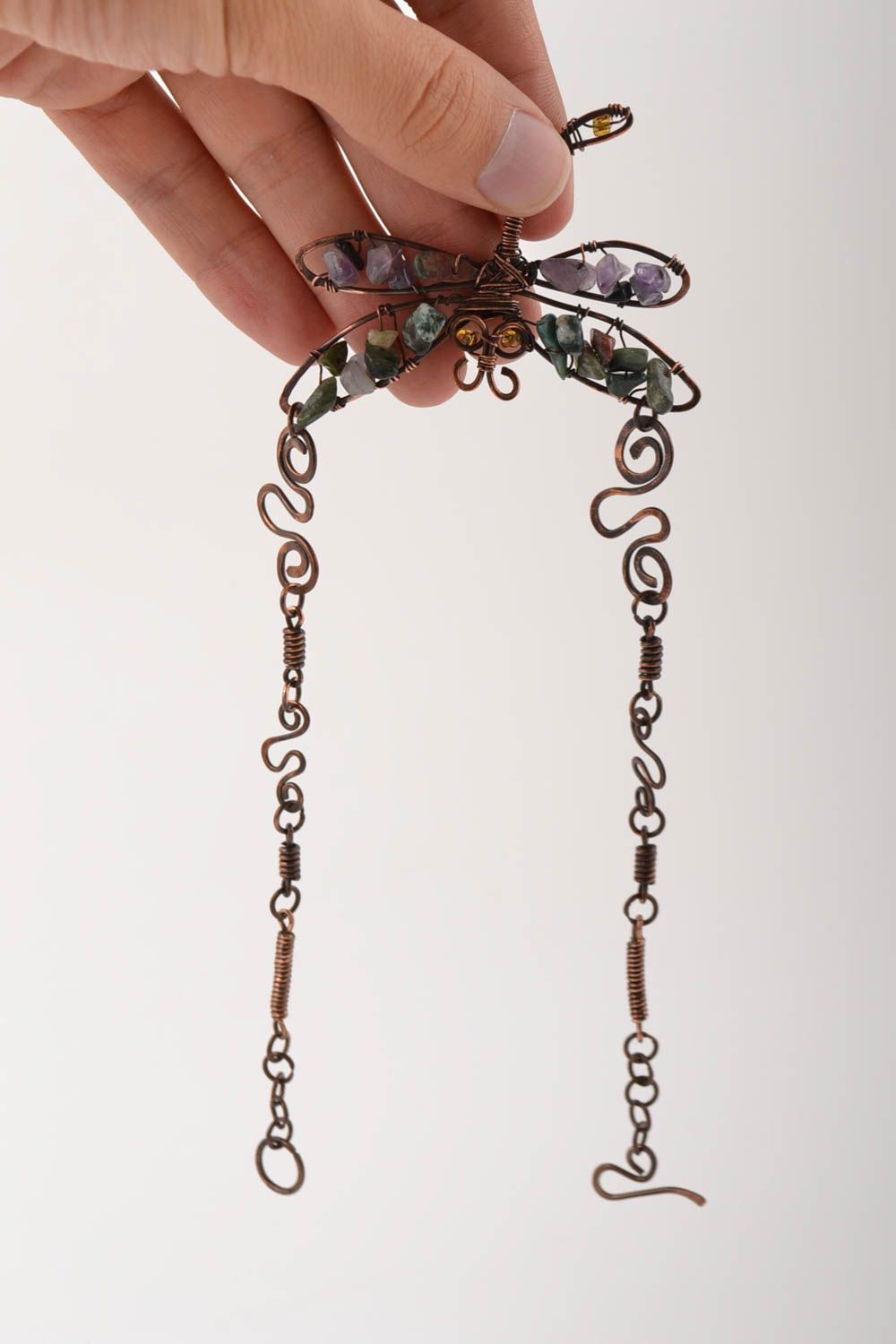 Pendentif cuivre Collier fait main wire wrapping libellule Accessoire femme photo 5