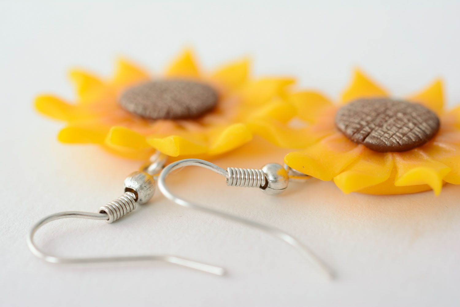 Earrings made of polymer clay Sunflowers photo 5