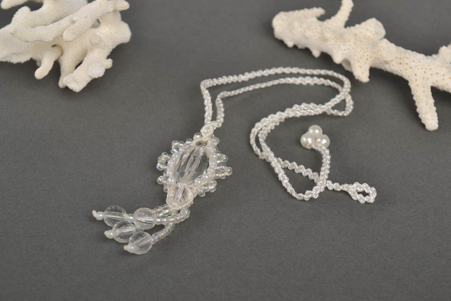 Handmade macrame necklace unique textile bijouterie designer present for woman  photo 1