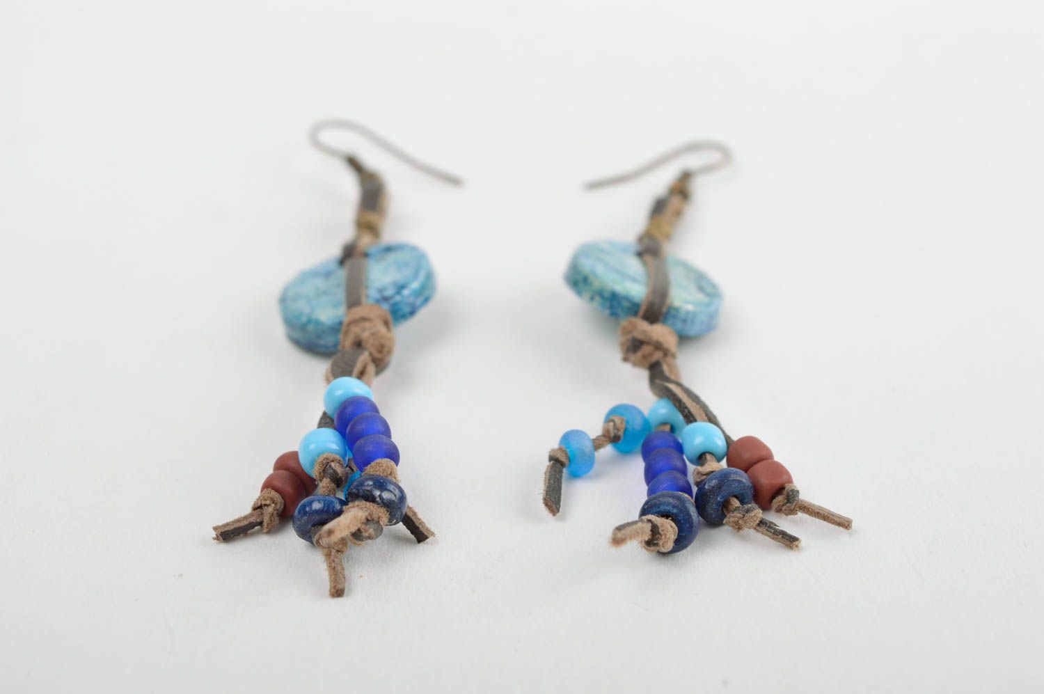 Long handmade earrings dangle leather earrings molded plastic earrings gift idea photo 4