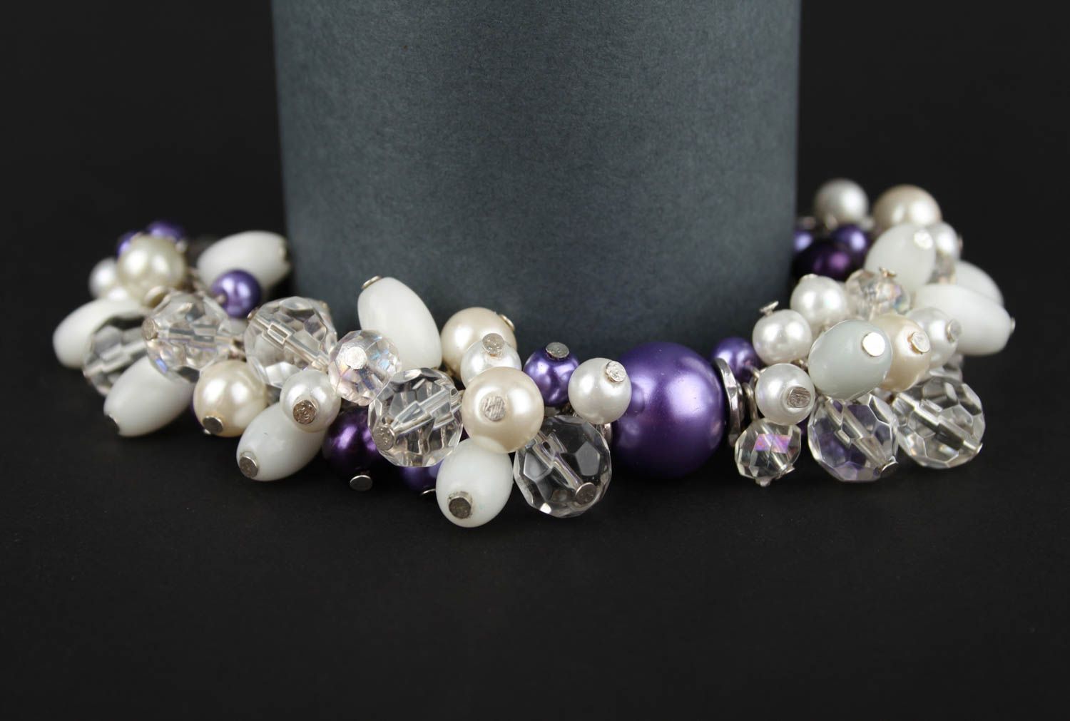 Bracelet perles fantaisie Bijou fait main blanc-violet Cadeau pour femme photo 3