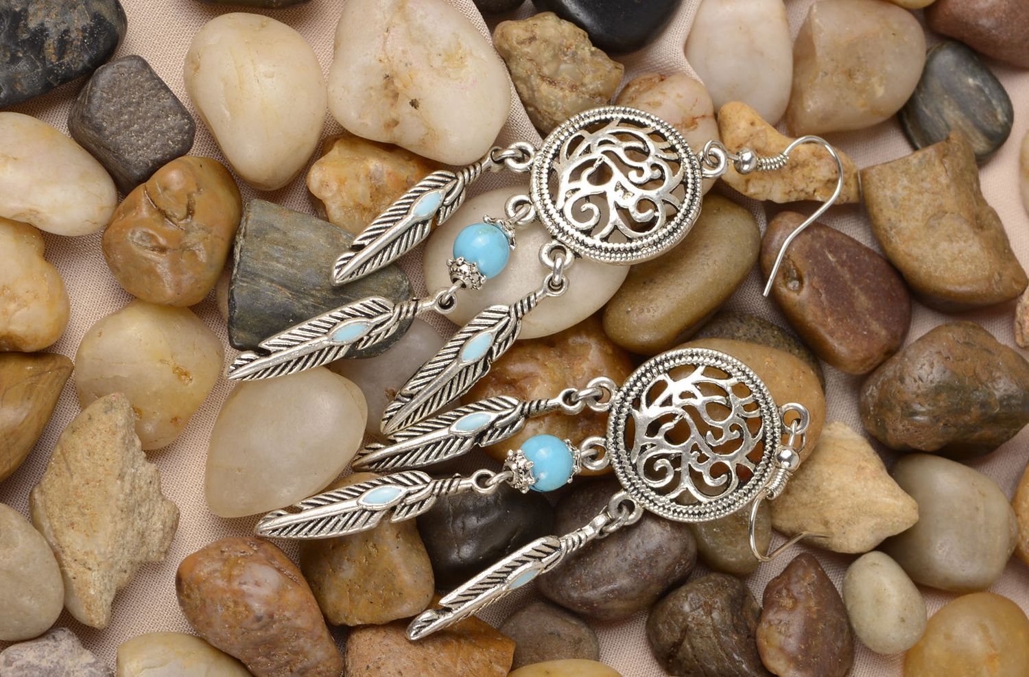 Metal earrings handmade long earrings with charms metal jewelry gift for her photo 1