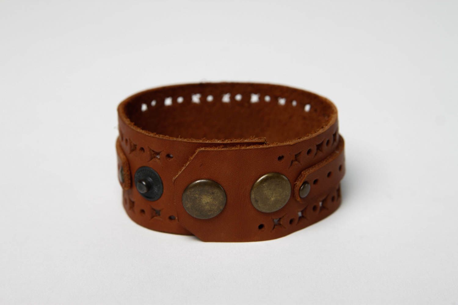 Bracelet en cuir Bijou fait main marron large unisexe Accessoire tendance photo 5