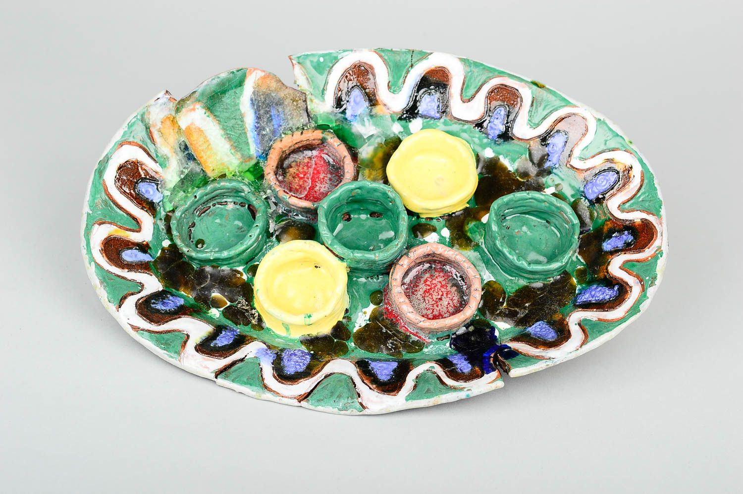 Керамическая тарелка хэнд мэйд глиняная посуда расписная тарелка для яиц фото 3