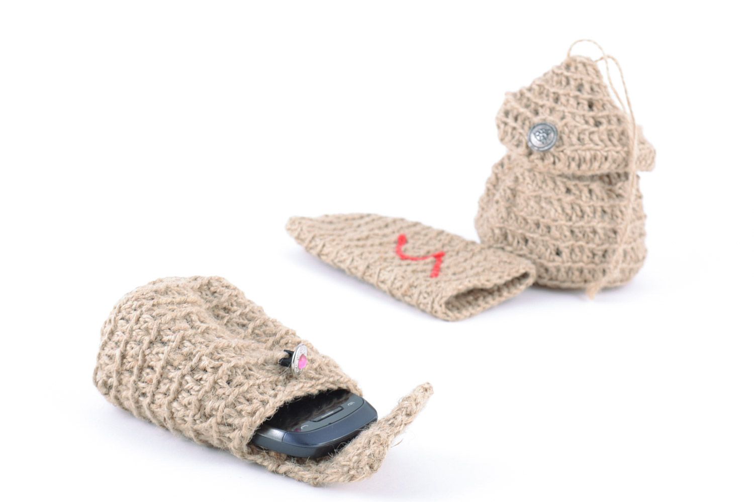 Étui portable fait main tricoté en ficelle accessoire pratique et original photo 1