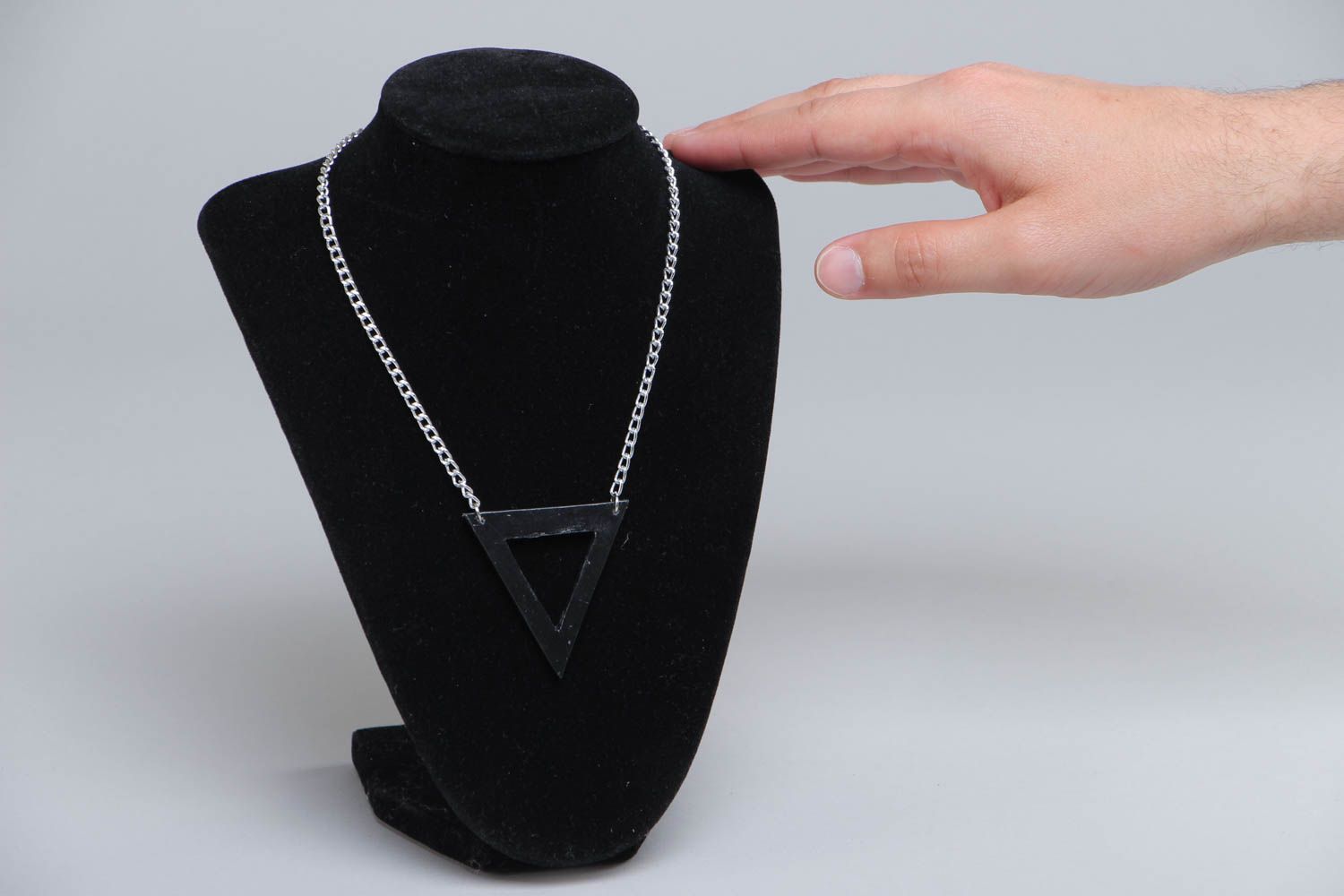 Handmade triangle self-hardening clay neck pendant with chain photo 5