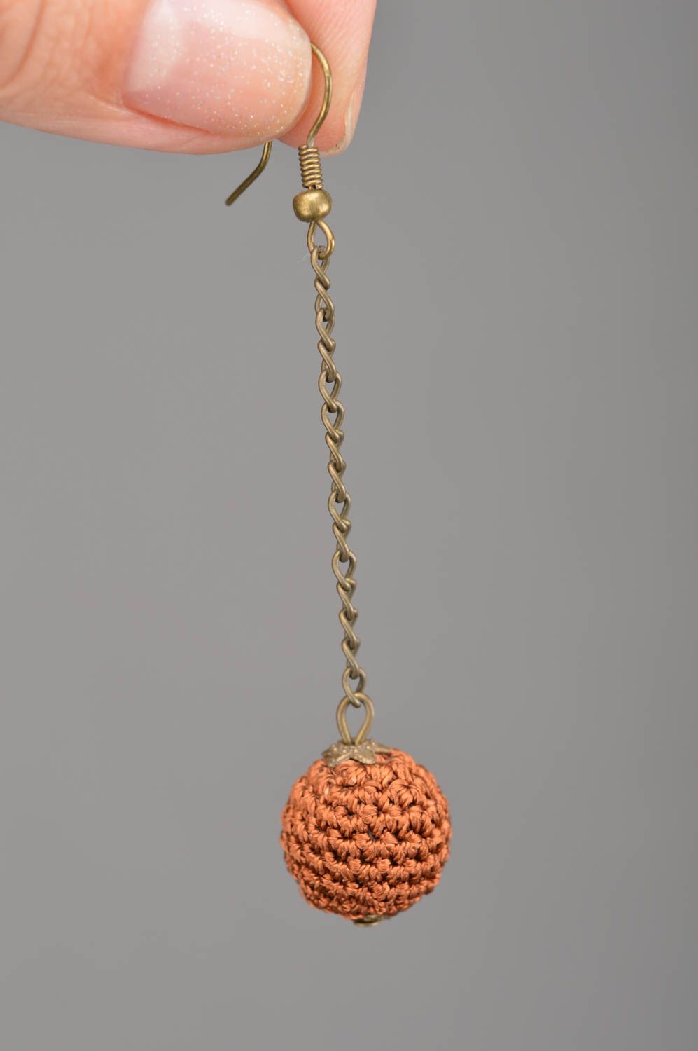 Beautiful handmade designer stylish earrings with brown crochet over beads photo 4