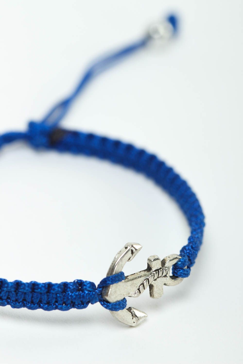 Bracelet textile bleu Bijou fait main avec ancre Accessoire femme original photo 3