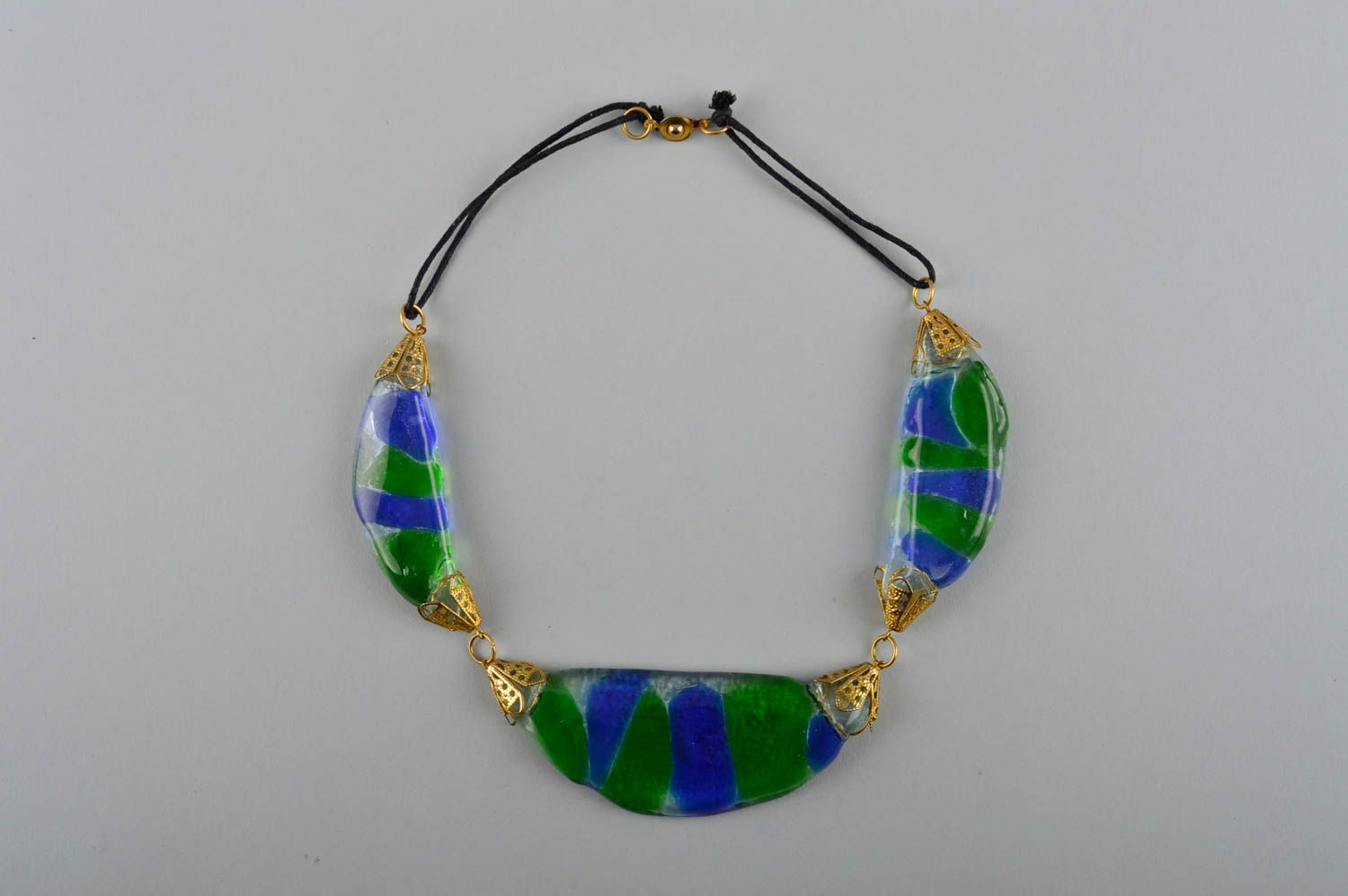 Grün blaues Damen Collier handmade Modeschmuck Halskette Accessoires für Frauen  foto 2