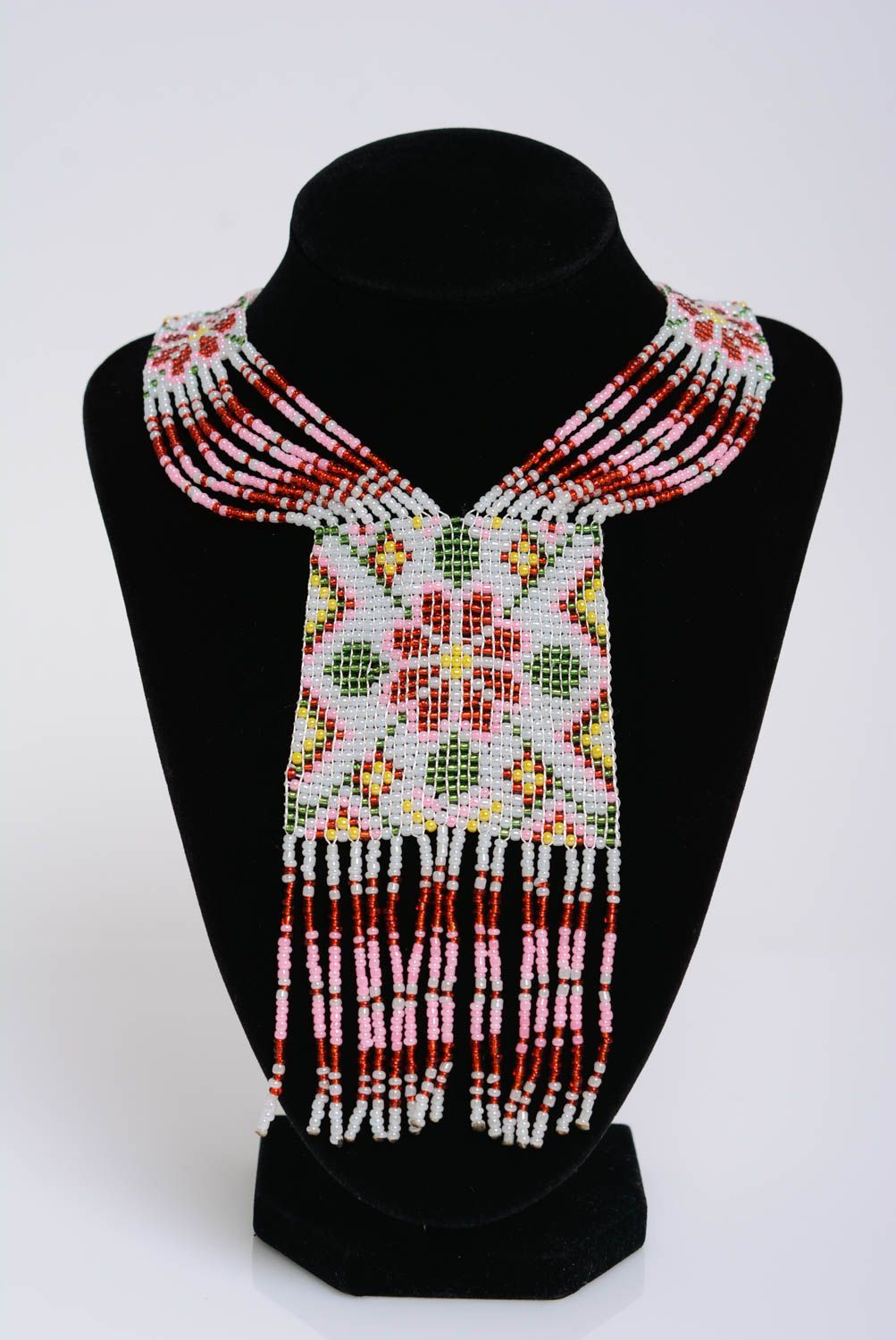 Gerdan beaded necklace long with flower pattern bright handmade jewelry photo 3