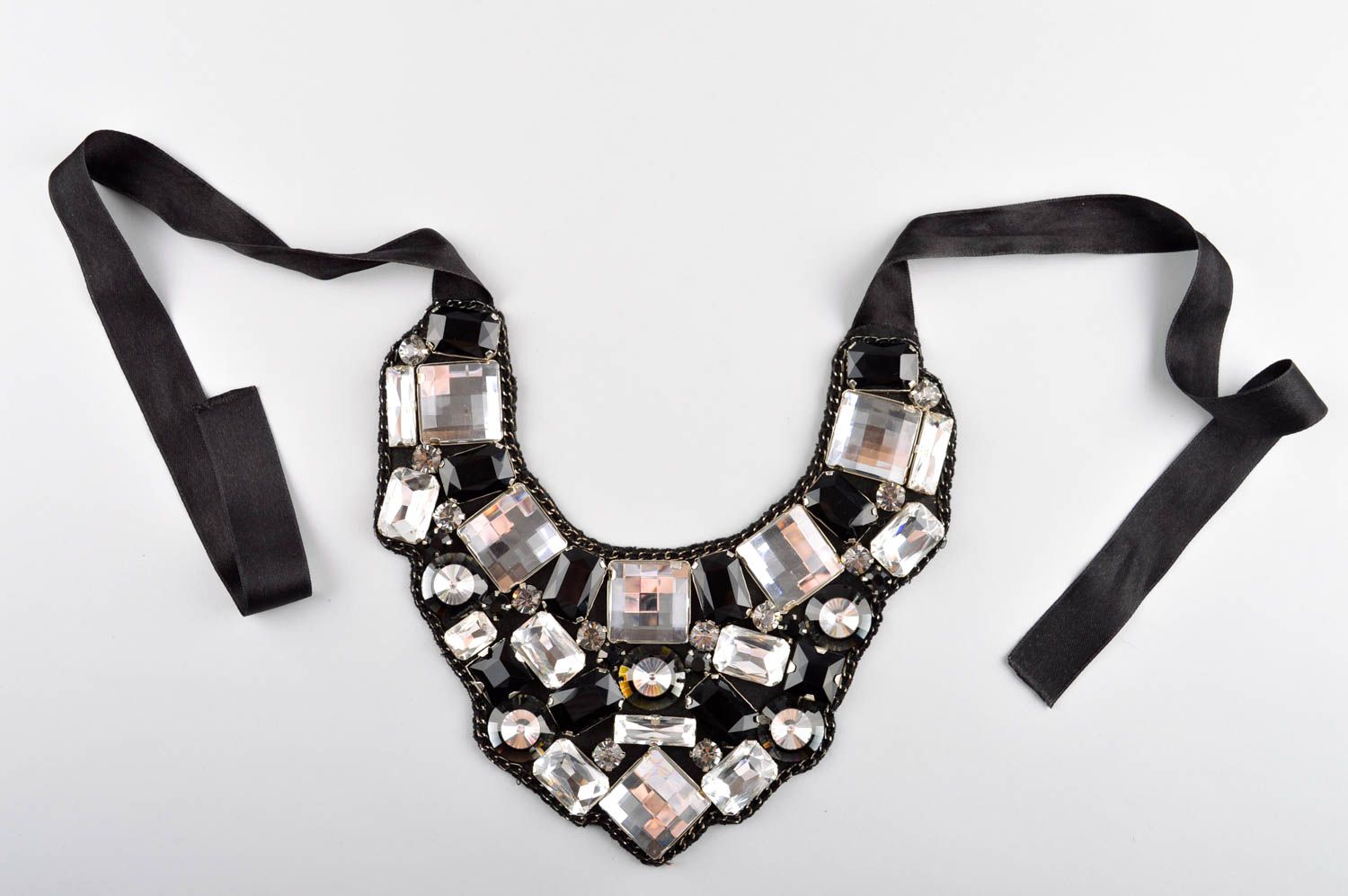 Collier fait main en tissu Bijoux originaux avec cristal Accessoire femme photo 5