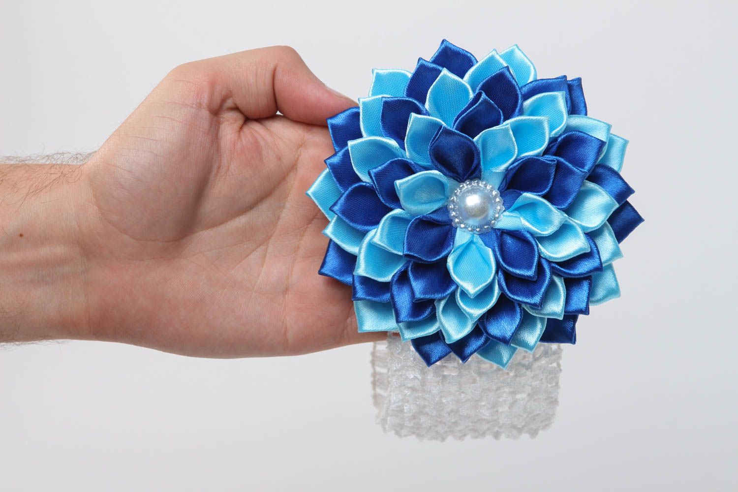Handmade blue designer headband unusual flower headband cute kids accessory photo 5